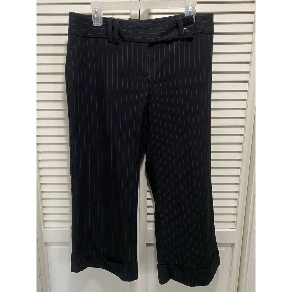 Ingredients Pinstripe Black/Pink Crop Cuffed Wide‎ Leg Pants Size 12 High Rise